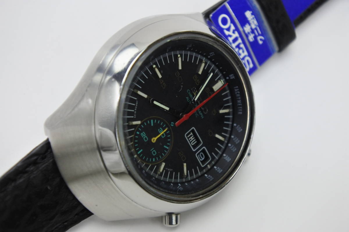 現存超希少品 セイコー フジツボ ヘルメットクロノグラフ6139-7101自動巻紳士腕時計 純正新品SEIKO革ベルト