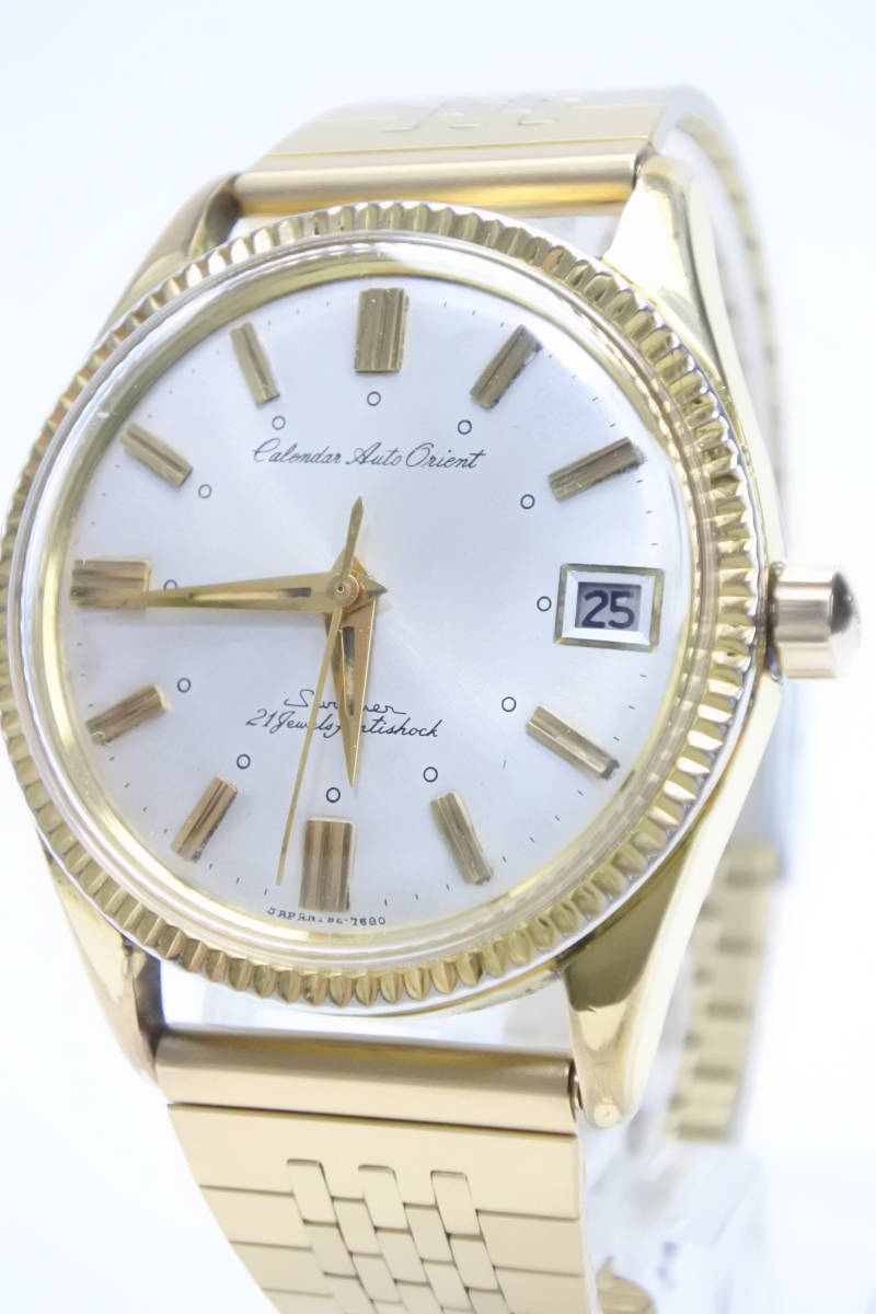 * ultimate rare article 1960 period about ORIENT SWIMMER CALENDAR AUTO21 stone self-winding watch gentleman wristwatch 