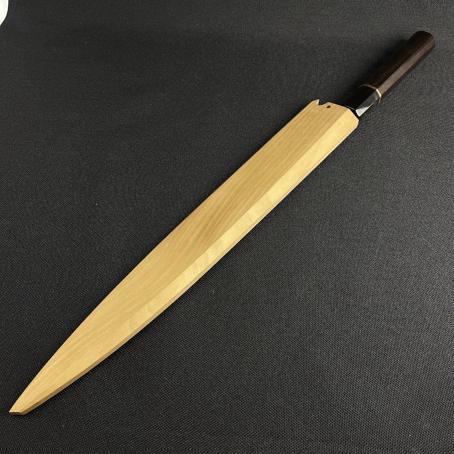 ほぼ未使用○包丁の丸越○ 柳刃包丁 刺身包丁 黒檀柄 白木鞘 本 ほぼ未使用○包丁の丸越○ 柳刃包丁 刺身包丁 黒檀柄 白木鞘 本