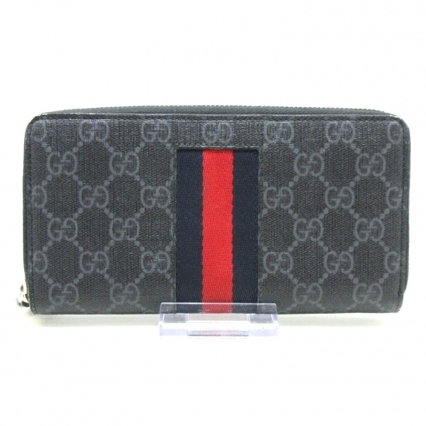 グッチ GUCCI 長財布 408831 GGスプリーム ニューウェブ ブラック ジップアラウンドウォレット PVC(塩化ビニール) 黒×グレー×マルチ 財布