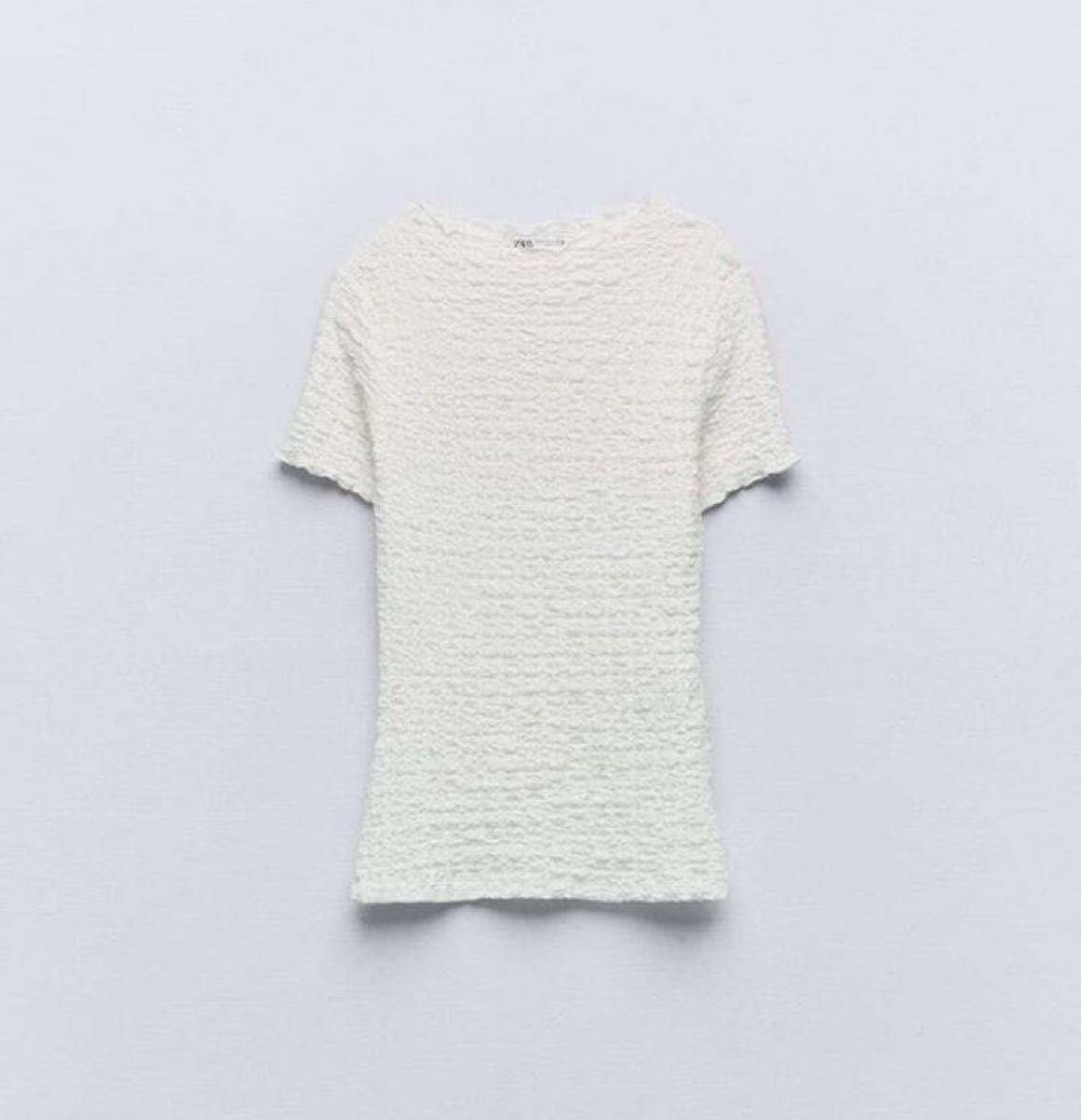 ★ドイツ発*ZARA*新作*テクスチャージャガードTシャツ/WHITE★ ZARA ザラ テクスチャーTシャツ カットソー テクスチャー入り
