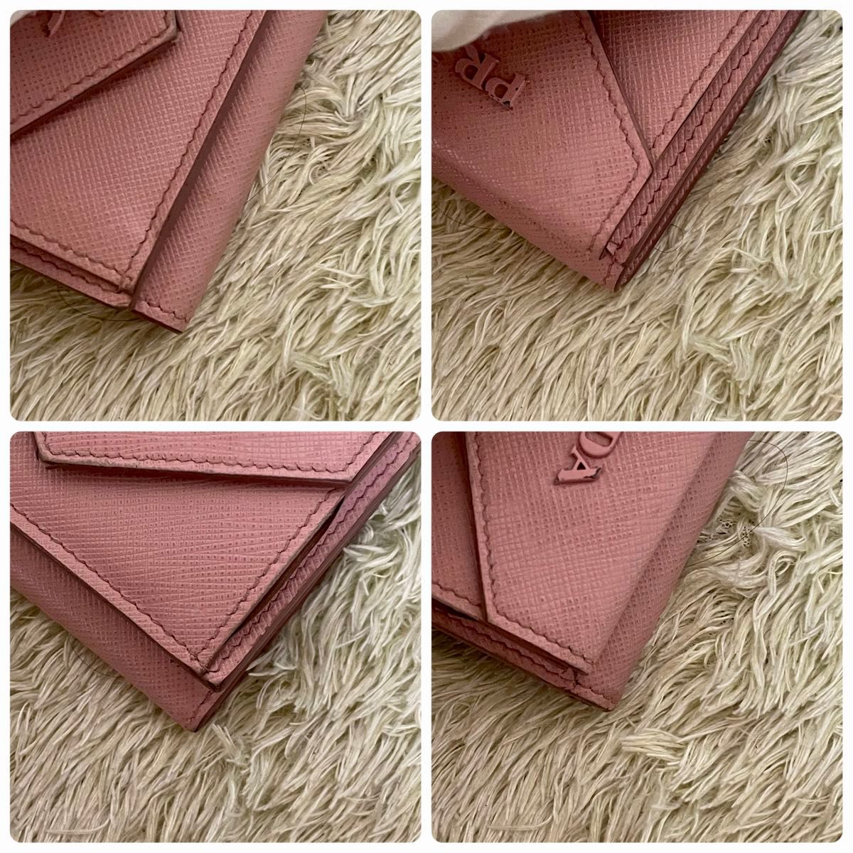 希少品 PRADA プラダ 三つ折り財布 サフィアーノ レター ピンク 希少品 PRADA プラダ 三つ折り財布 サフィアーノ レター ピンク