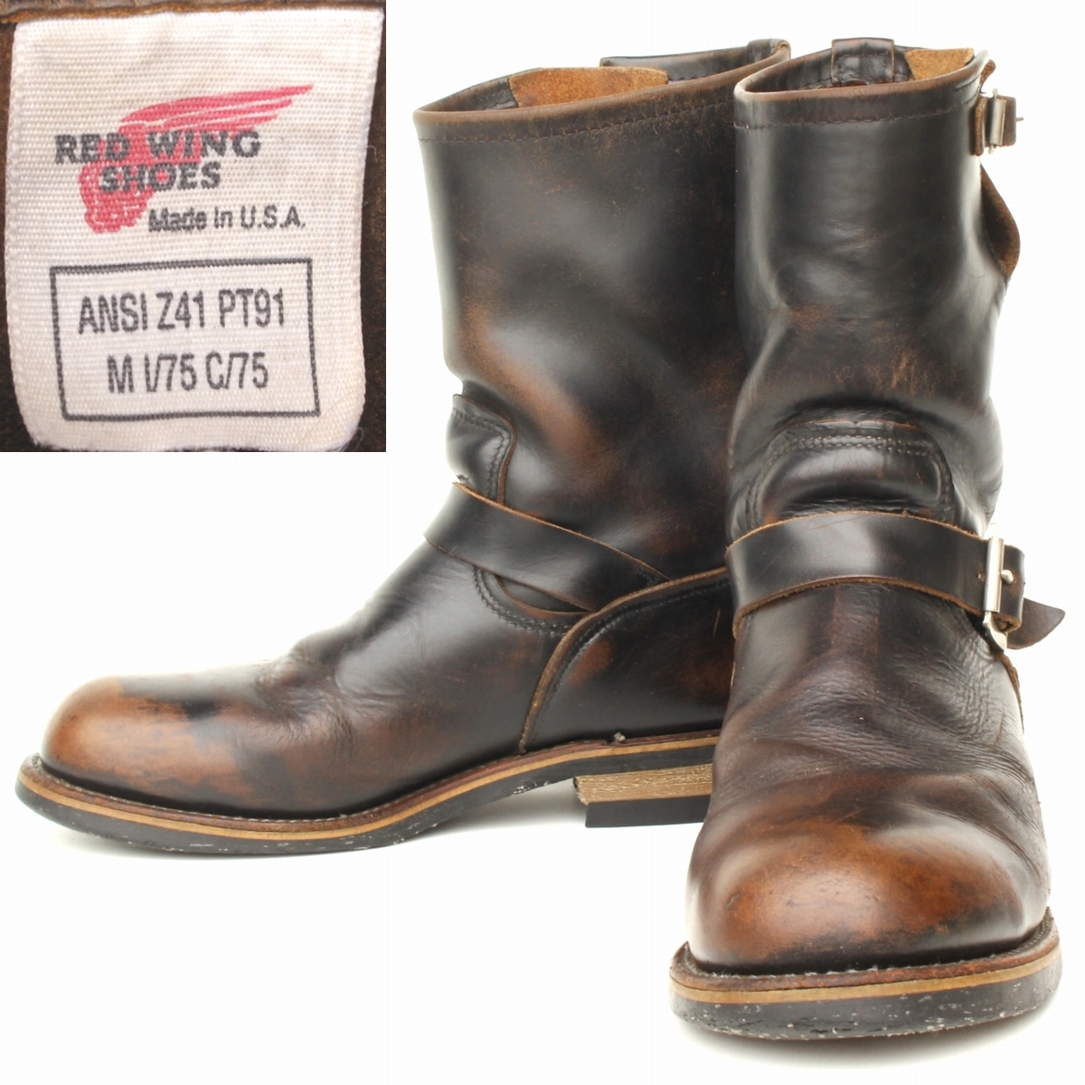 (96008) finest quality tea core REDWING2268 Red Wing 9.5D approximately 27.5cm ( old print feather tag PT91 tea core black 94-96 year about made engineer boots black steel tu)