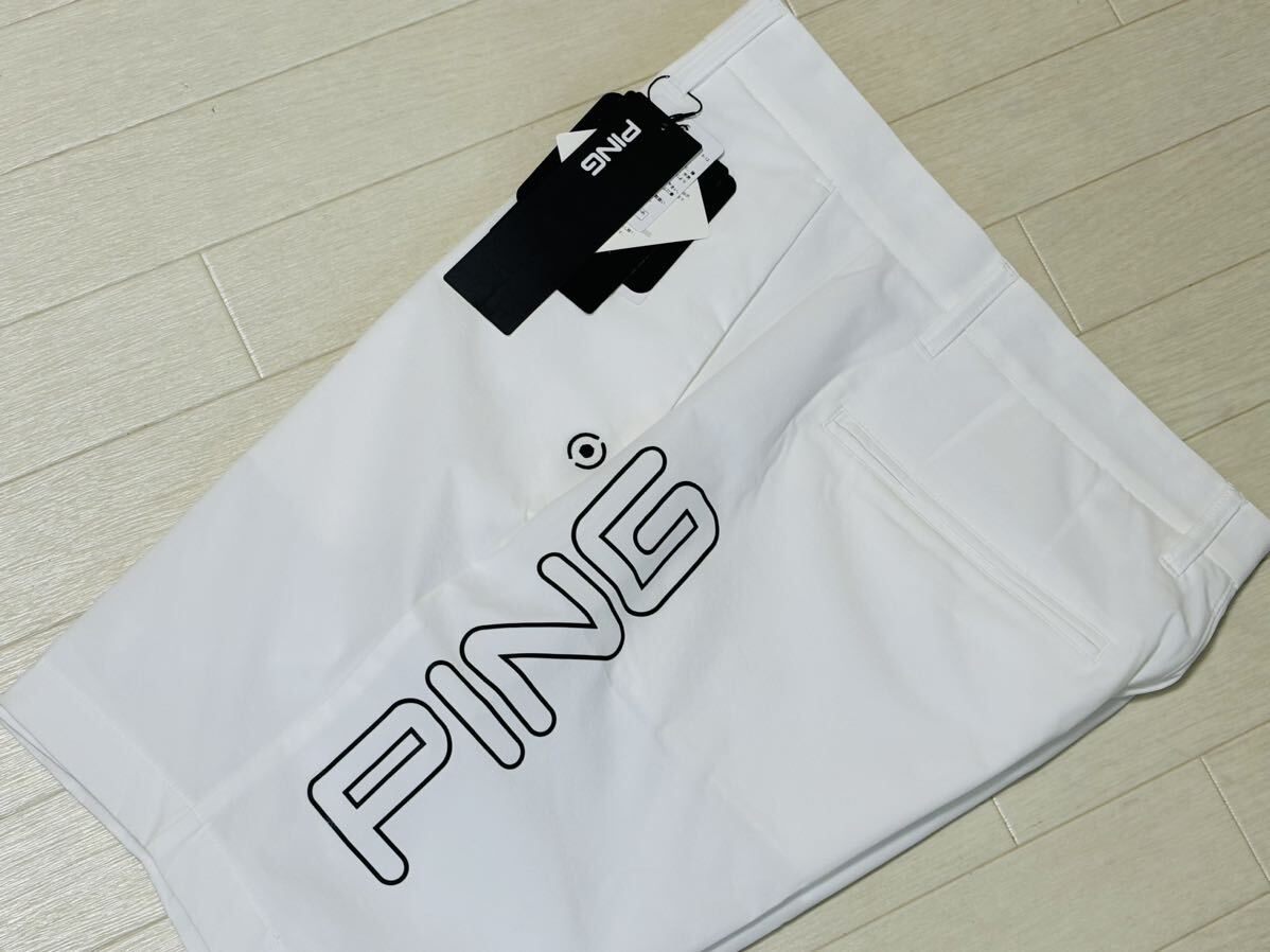 新品★ピン ゴルフ PING GOLF サイドPINGビッグロゴ 吸水速乾 撥水 ストレッチ ショートパンツ/春夏/ホワイト/サイズLL(w86)/送料185円