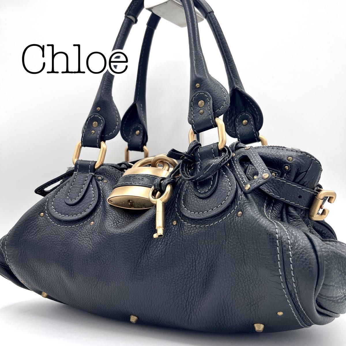 美品　Chloe クロエ パディントン  ハンドバッグ レザー 南京錠 パドロック ブラック 黒　本革　カデナ