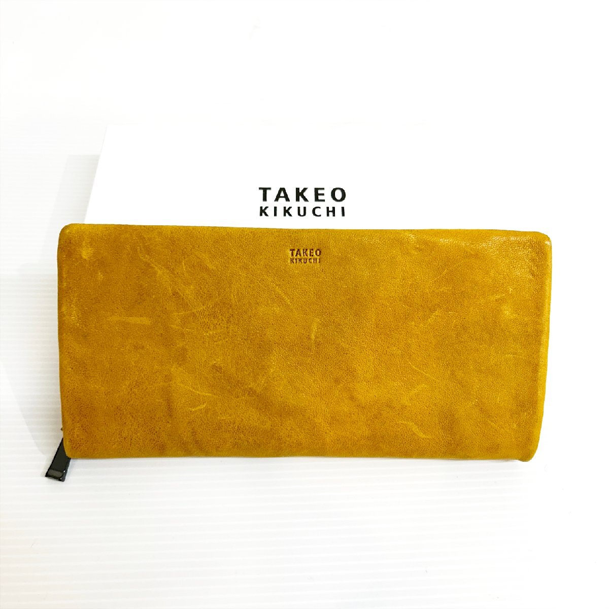 TAKEO KIKUCHI タケオ キクチ OYSTE オイスター ラウンドファスナー長財布 ロングウォレット キャメル 羊革 レザー Is6-94