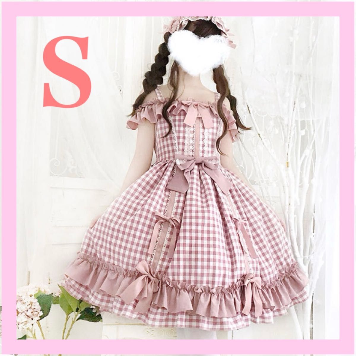 ロリータ ワンピース ロリィタ コスプレ JSK ピンク チェック 甘 ロリータ ワンピース ロリィタ コスプレ JSK ピンク チェック 甘