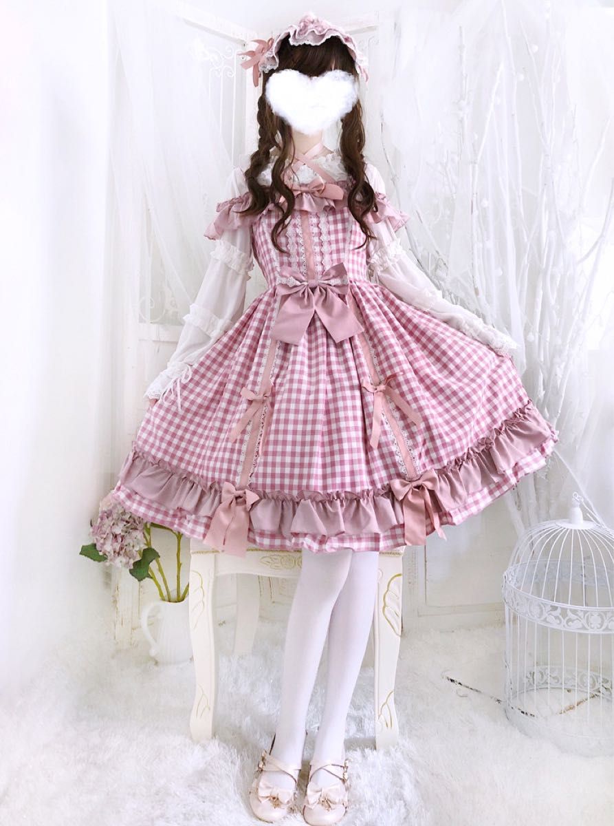 ロリータ ワンピース ロリィタ コスプレ JSK ピンク チェック 甘 ロリータ ワンピース ロリィタ コスプレ JSK ピンク チェック 甘