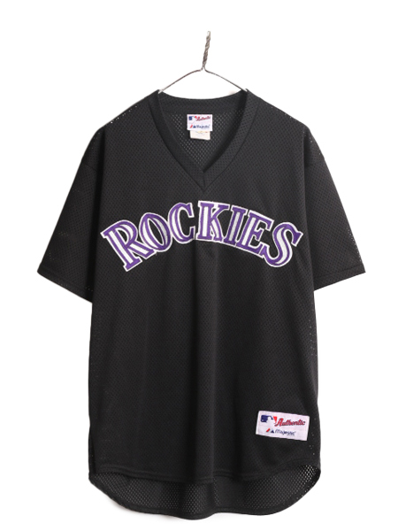 USA製 MLB オフィシャル Majestic ロッキーズ ベースボール シャツ メンズ XL / ユニフォーム メジャーリーグ ゲームシャツ 半袖シャツ 黒