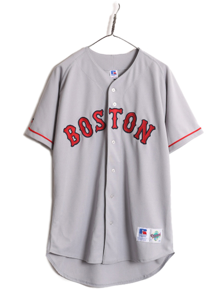 90s USA製 MLB オフィシャル ラッセル レッドソックス ベースボール シャツ メンズ XL 程/ 90年代 ユニフォーム メジャーリーグ 半袖シャツ