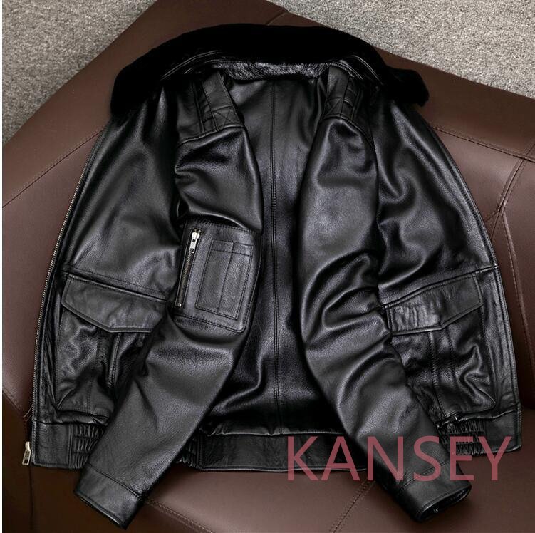 G-1 leather jacket kau hyde original leather rider's jacket flight jacket leather jacket cow leather big size men's fashion S~4XL