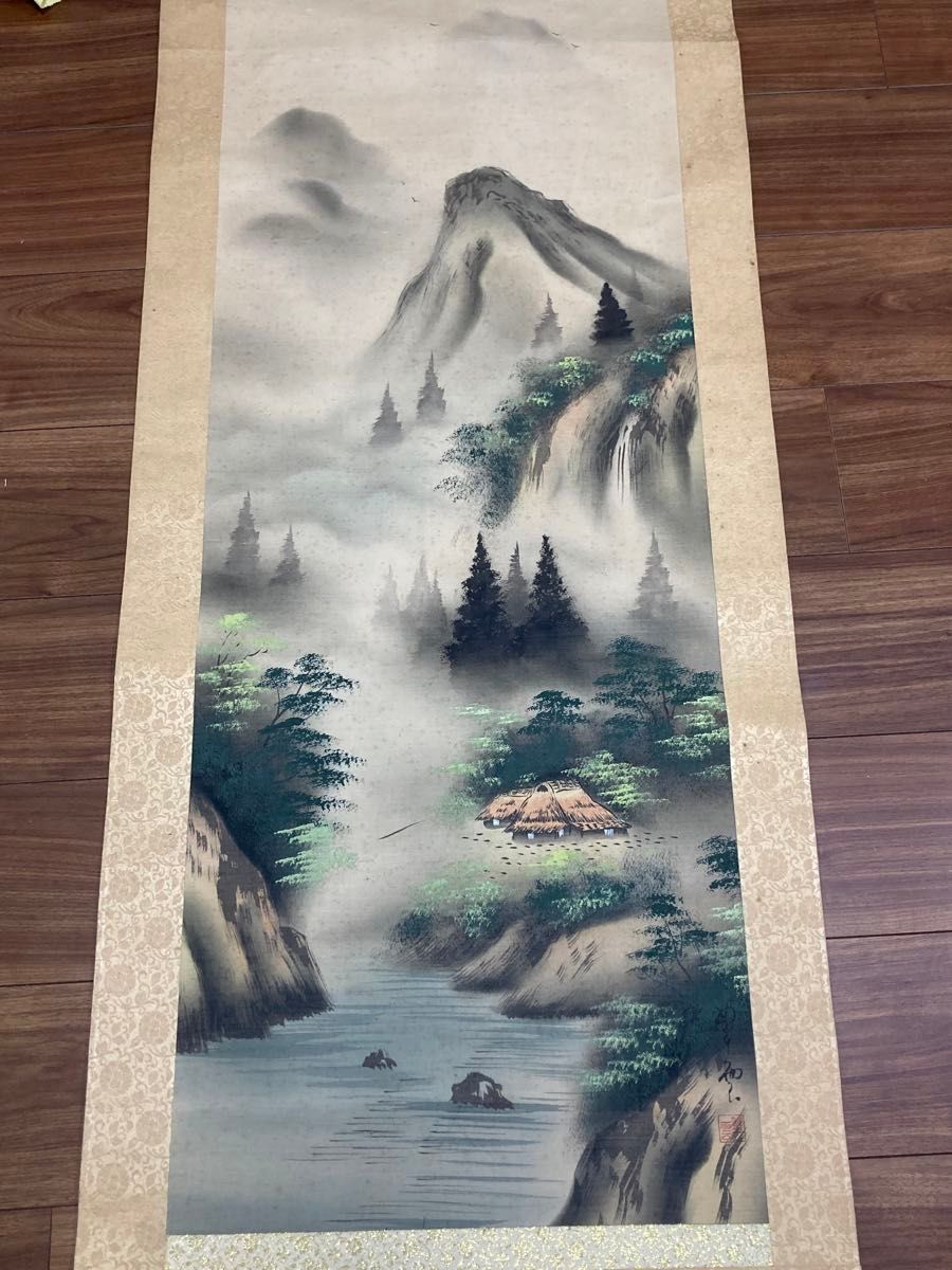 小室翠雲 掛軸 真作 肉筆 山水画 山水図 風景画 合せ箱 田崎草雲 小室翠雲 掛軸 真作 肉筆 山水画 山水図 風景画 合せ箱 田崎草雲