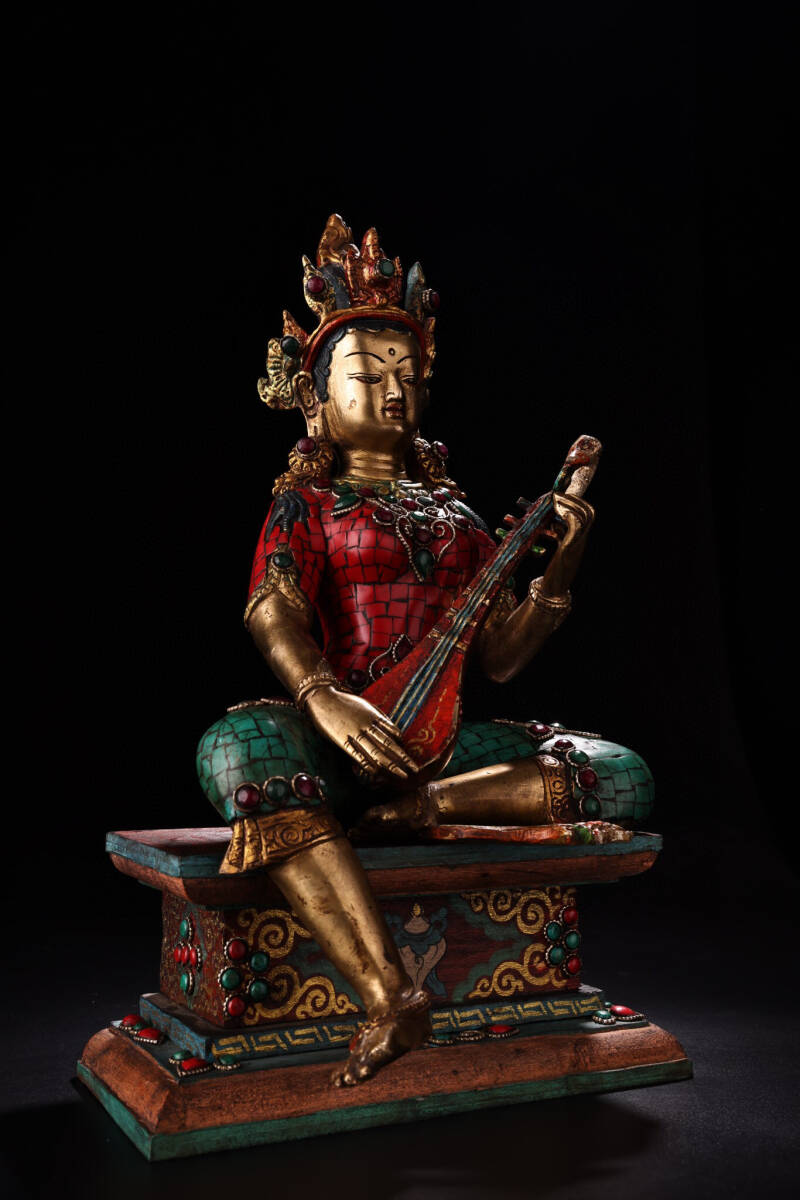 清・古銅彫・金鍍・彩繪・觀音菩薩像・仏教古美術・供養品』極細 清・古銅彫・金鍍・彩繪・觀音菩薩像・仏教古美術・供養品』極細