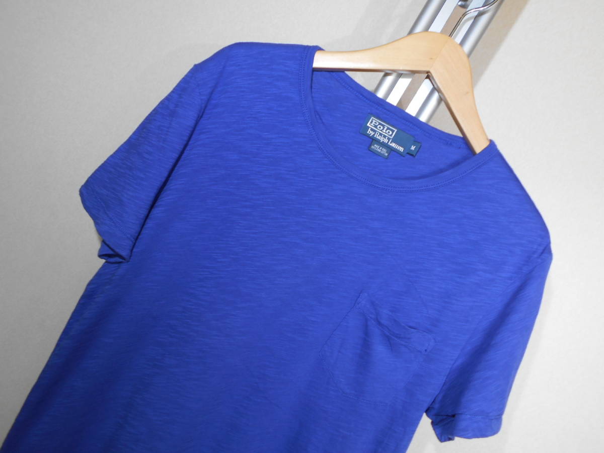 U051■ラルフローレンPOLO★ブルー/2枚仕立★ポケ付Tシャツ■M_画像1