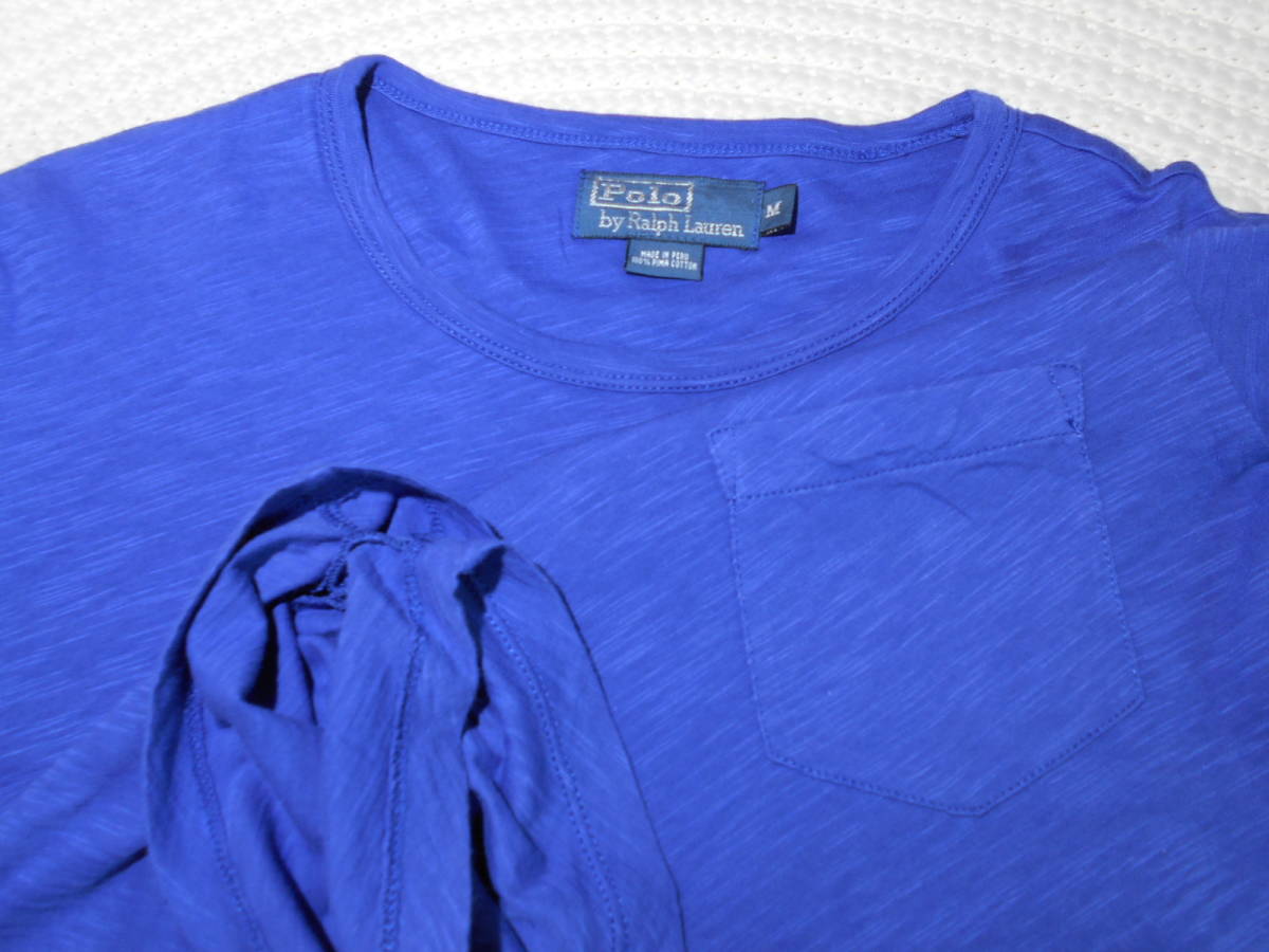 U051■ラルフローレンPOLO★ブルー/2枚仕立★ポケ付Tシャツ■M_画像6