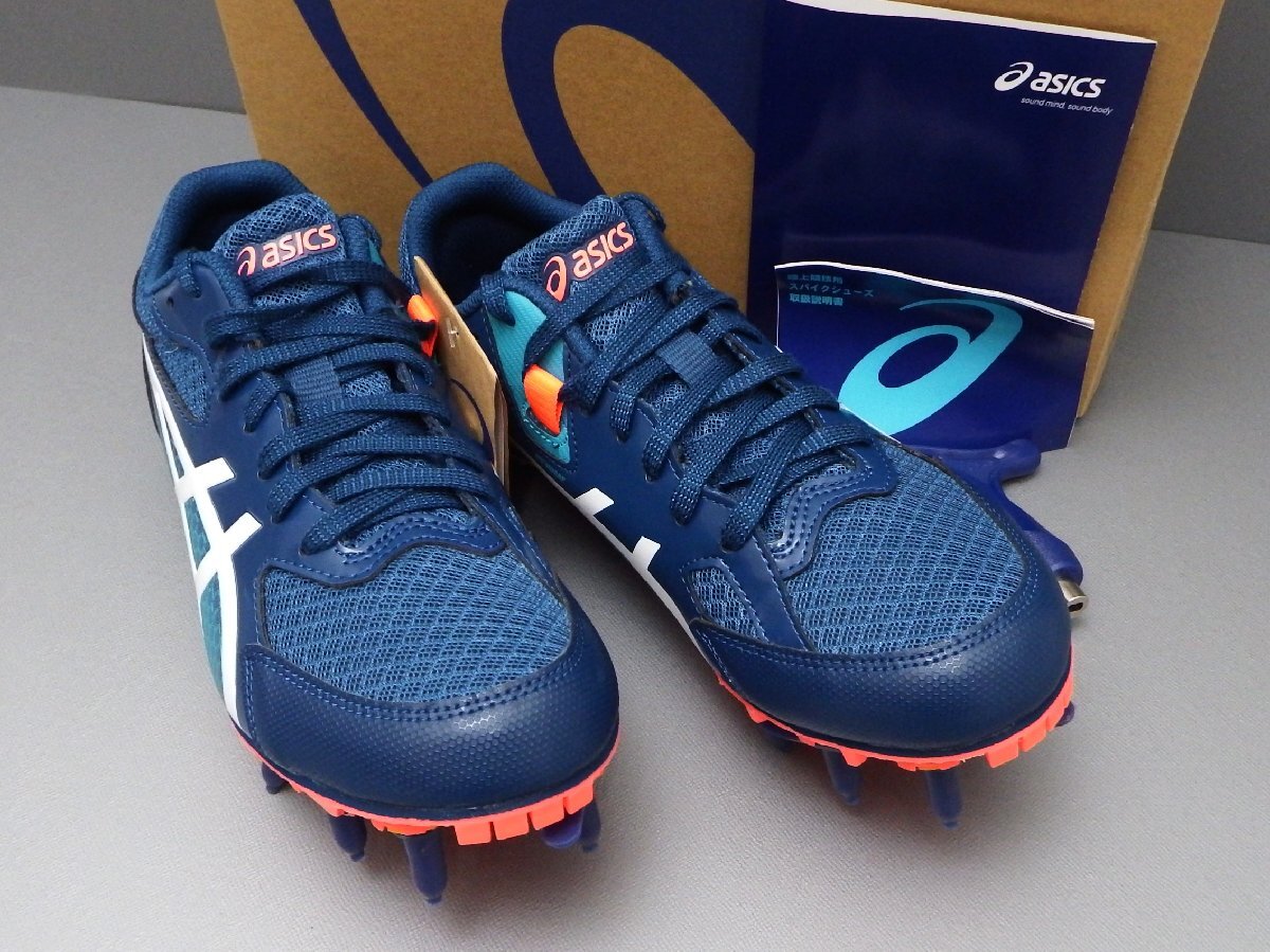 #【タグ付】asics アシックス EFFORT 13 エフォート 1093A167 401 25cm Mako Blue/White ハンドル付 兼用 陸上スパイク(札)
