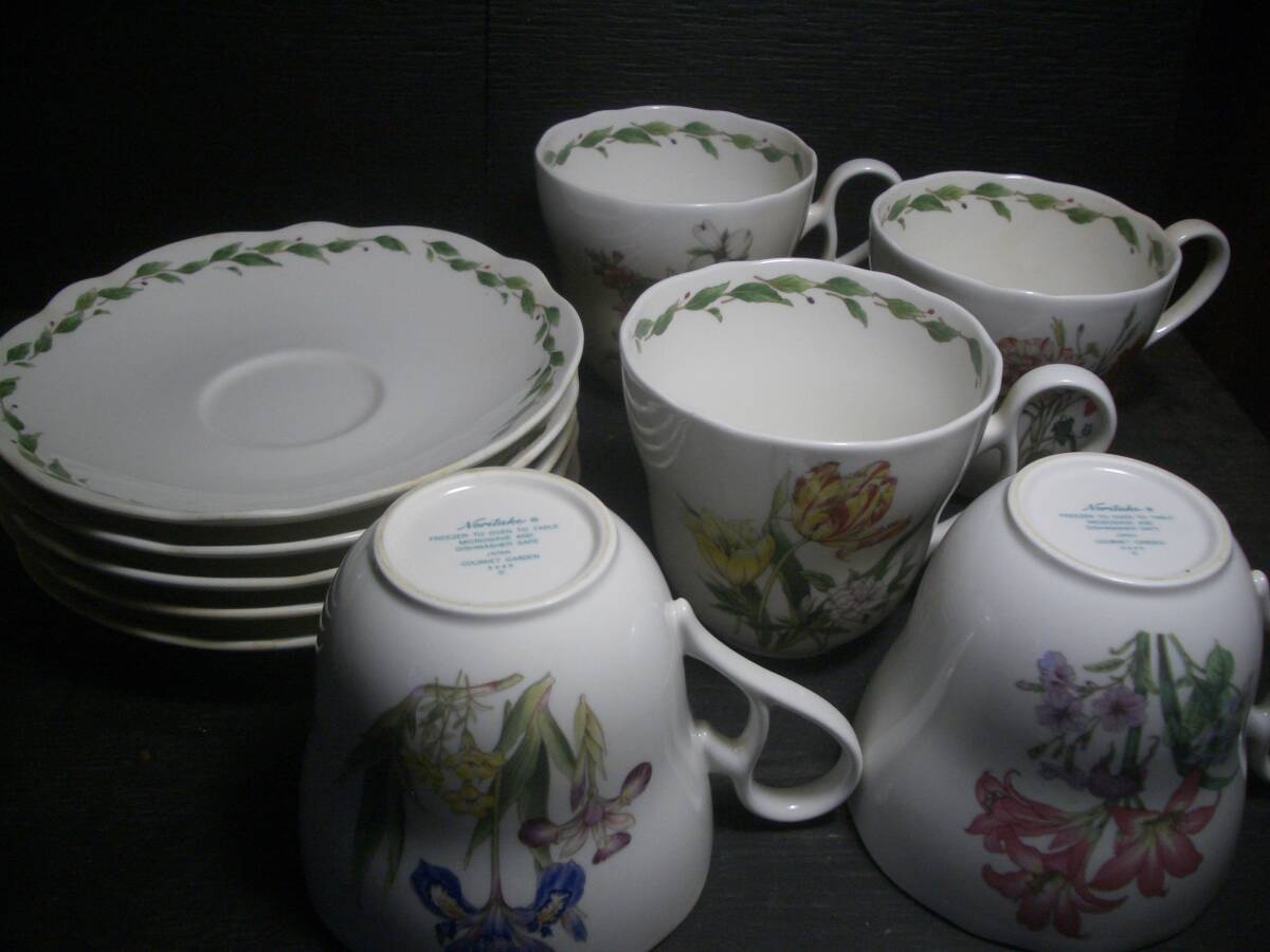 【C&S】ノリタケ●カップ＆ソーサー５種セット●花柄●Noritake Gourmet Garden 9449●旧家蔵出品