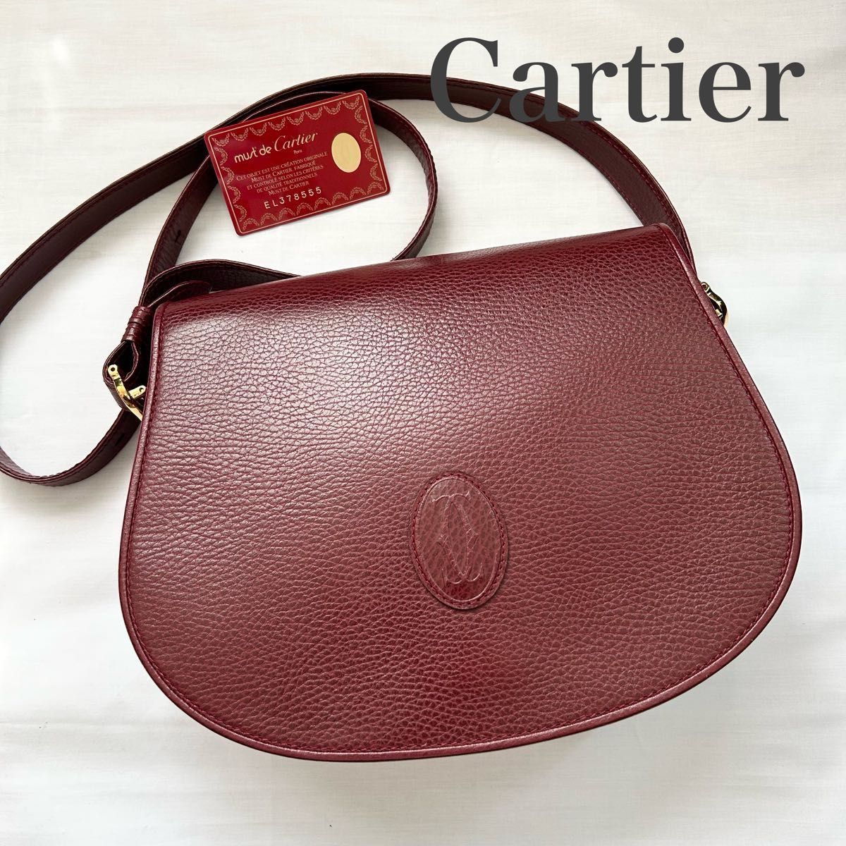 美品 Cartier マストライン ショルダーバッグ ボルドー レザー 美品 Cartier マストライン ショルダーバッグ ボルドー レザー