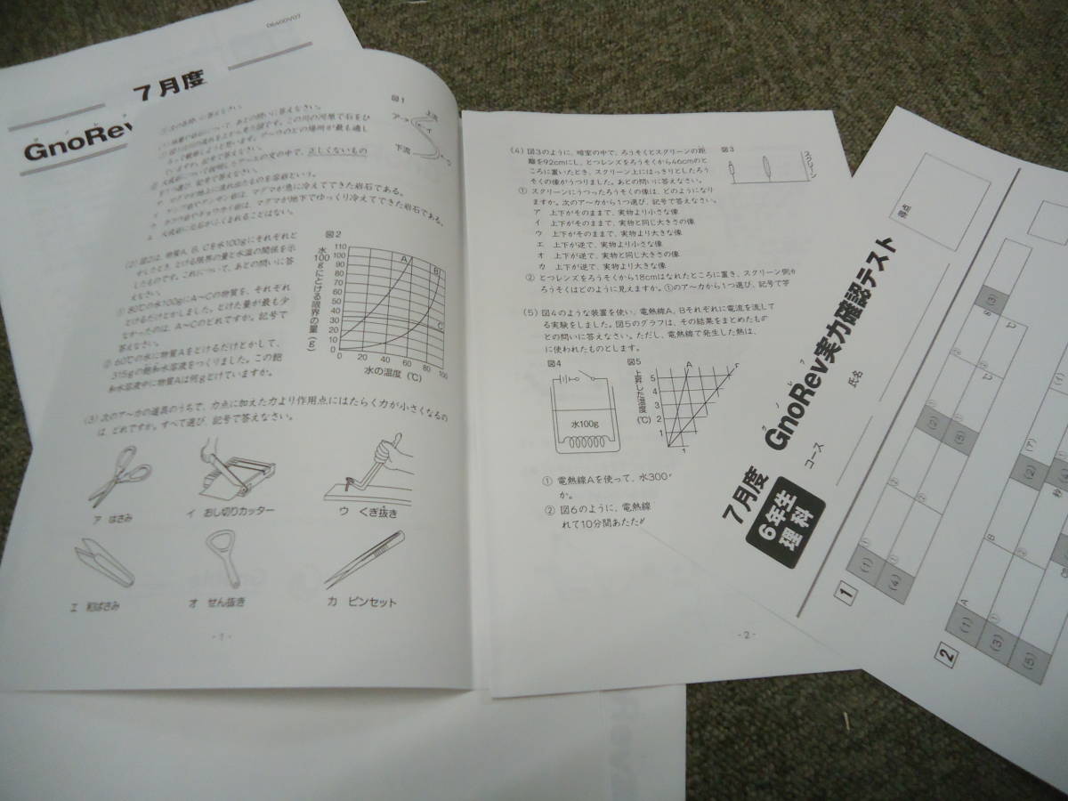 2018年度版　　グノーブル　 小6　6年　7月度　グノレブ　実力確認テスト　解答用紙未使用付き/書き込みほぼなし　中古　原本