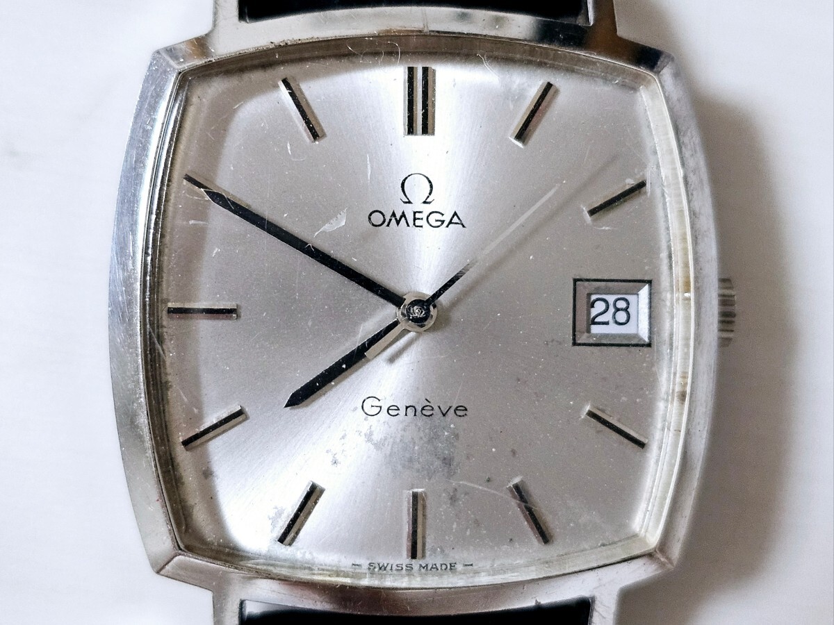 OMEGA Omega Genevejune-b gentleman for high class machine coupling joint wristwatch rare * at that time. guarantee -& price tag attaching square face original tail pills 