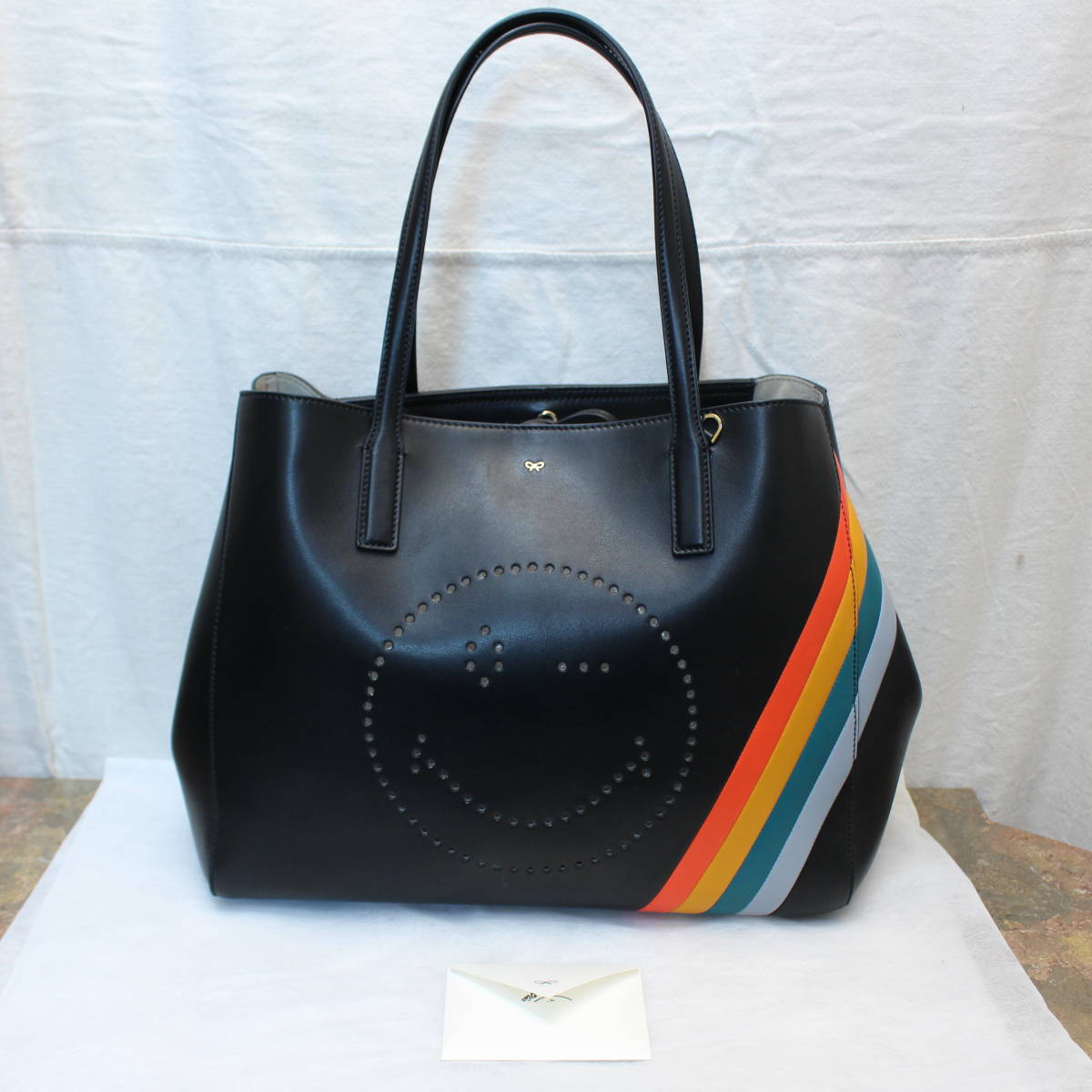 ANYA HINDMARCH EBURY SHOPPER WINK SMILY LEATHER TOTE BAG/アニヤ