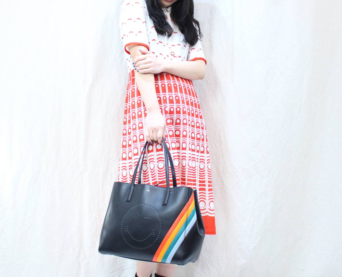 ANYA HINDMARCH EBURY SHOPPER WINK SMILY LEATHER TOTE BAG/アニヤ