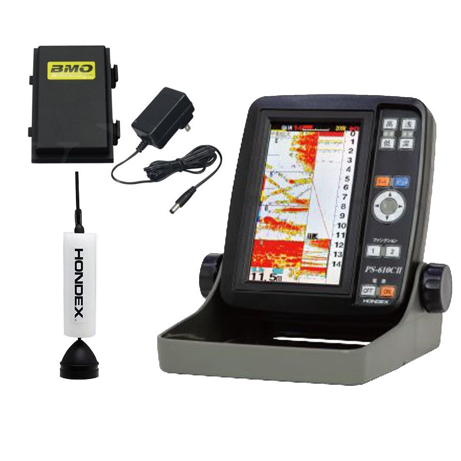 送料無料 日本 【2023-2024最新版】 PS-610CII PS-610CII 魚探 ポータブル 5型ワイド液晶 ホンデックス HONDEX BMOバッテリーセット 3.3Ah ワカサギパック モニター5型~