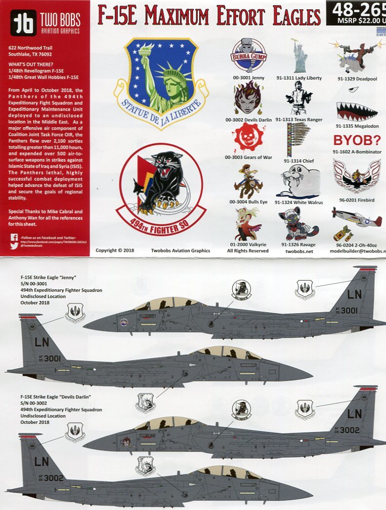 1/48 ツーボブスデカール　対イスラム国掃討作戦のF-15E 494th FS_画像1