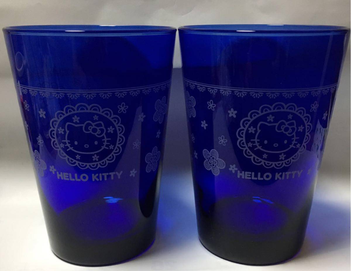 ハロー キティ 綺麗な ブルーの グラス 二個 非売品ノベルティ サンリオ_画像1