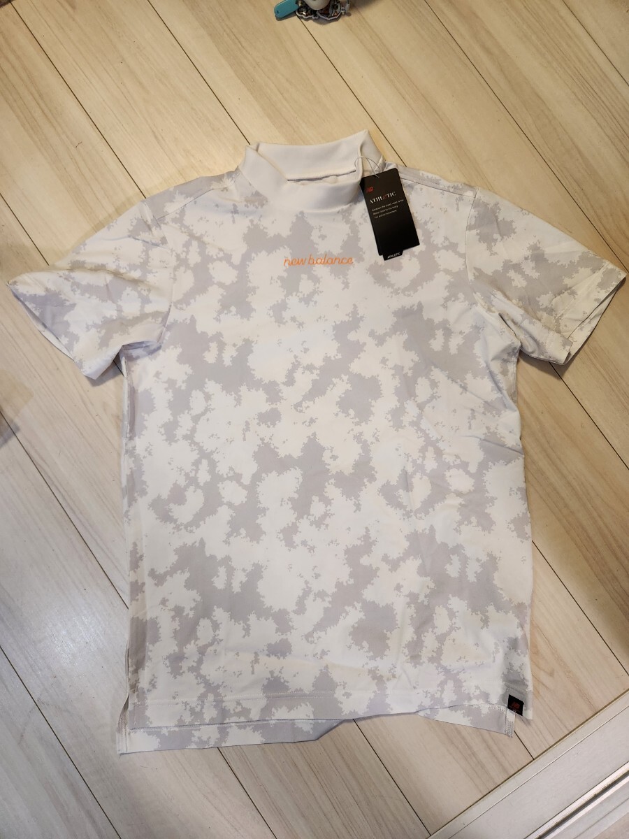 新品 New Balance GOLF メンズ 半袖 モックネックシャツ ホワイト カモ 5サイズ Lサイズ相当 ニューバランス ゴルフ