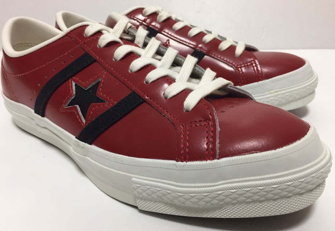 デッド 希少 日本製 新品 CONVERSE JACK STAR RETRO コンバース ジャックスター レザー 赤黒 US7.5 JP26_画像1