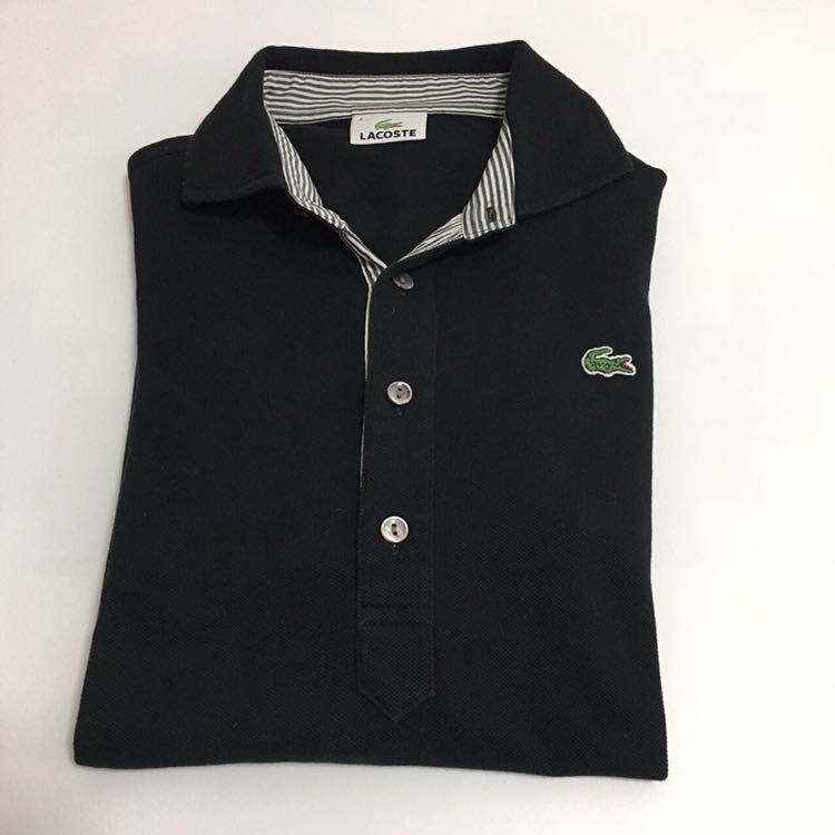 美品 レディース LACOSTE ラコステ ポロシャツ 鹿の子 黒 ブラック サイズ4_画像2