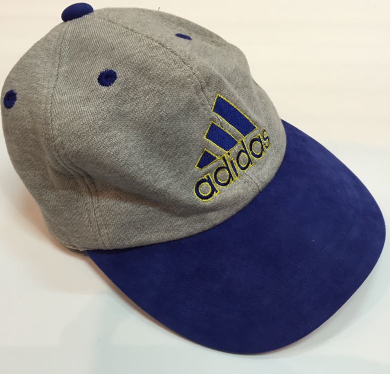 90s 美品 希少 adidas EQUIPMENT EQT CAP アディダス エキップメント ロゴ キャップ 灰青_画像1