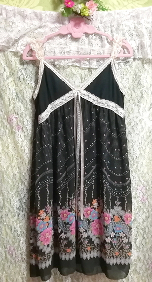  black green gray floral print print white race chiffon camisole One-piece Black green gray floral printed white lace chiffon camisole onepiece