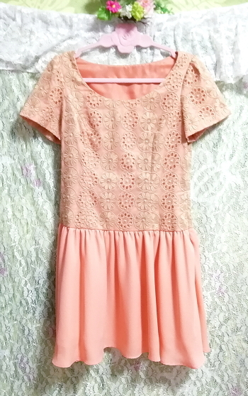 オレンジ花レースシフォンネグリジェチュニックワンピース Orange flower lace chiffon negligee tunic dress_画像2