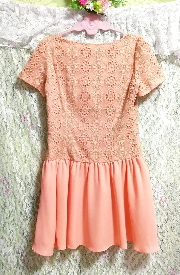 オレンジ花レースシフォンネグリジェチュニックワンピース Orange flower lace chiffon negligee tunic dress_画像3