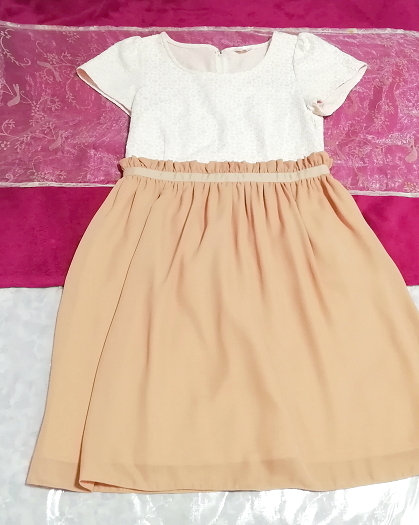 ピンクレーストップスシフォンネグリジェオレンジスカートワンピース Pink lace chiffon orange skirt negligee dress_画像1
