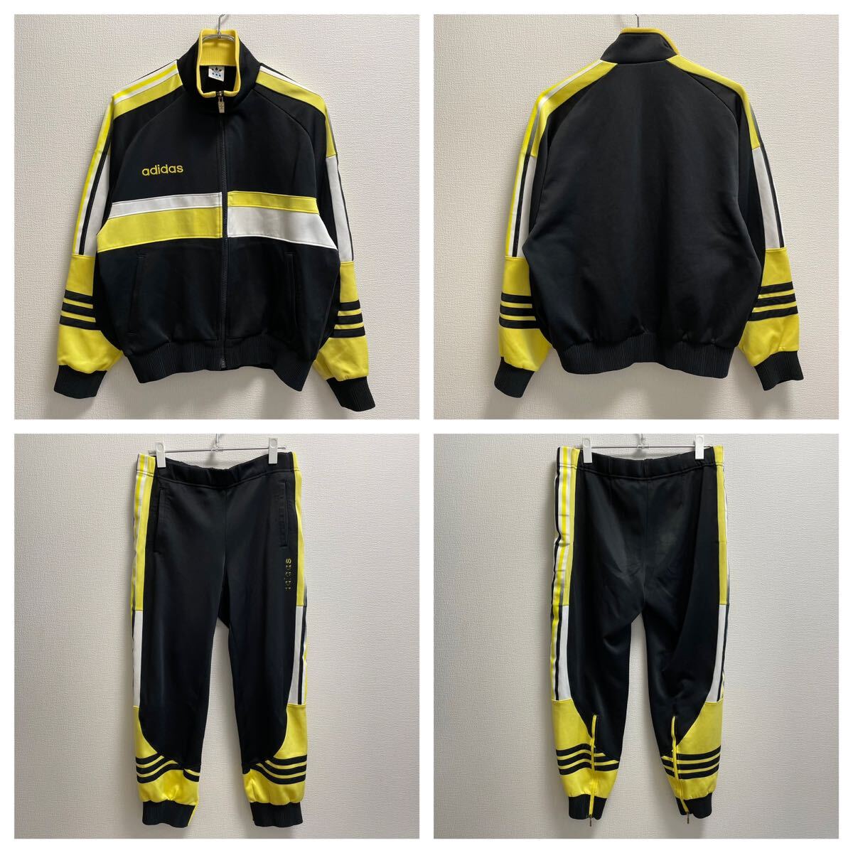 adidas アディダス ジャージ セットアップ Lサイズ 黒×イエロー adidas アディダス ジャージ セットアップ Lサイズ 黒×イエロー