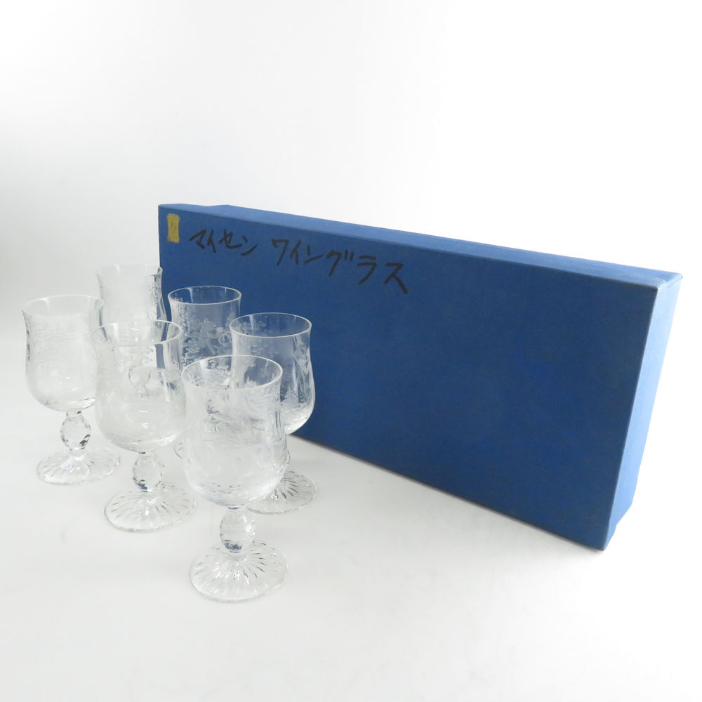 美品 Meissen Crystal マイセンクリスタル アラビアンナイト 千夜一夜物語 ワイングラス 6客 セット H14 グラヴィ―ルカット SU5841B4