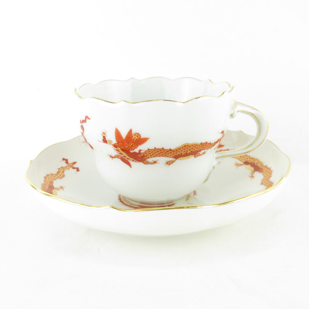 美品 MEISSEN マイセン ドラゴン オレンジ カップ&ソーサー 鳳凰 竜 龍 ティー コーヒー 金彩 SU7349R