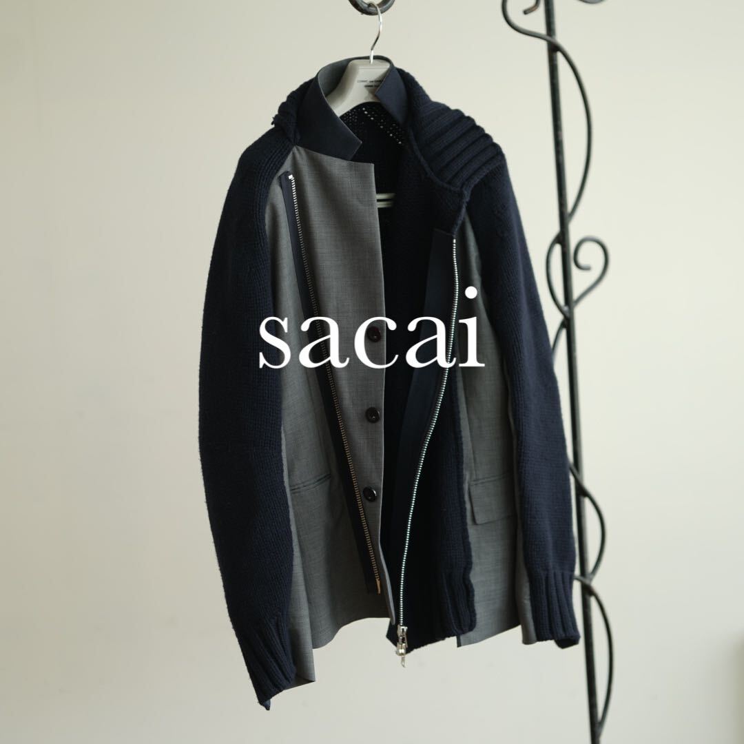 22aw sacai ドッキング ライダース ニット スーチング カーディガン サカイ メンズ ジャケット 3 ネイビー
