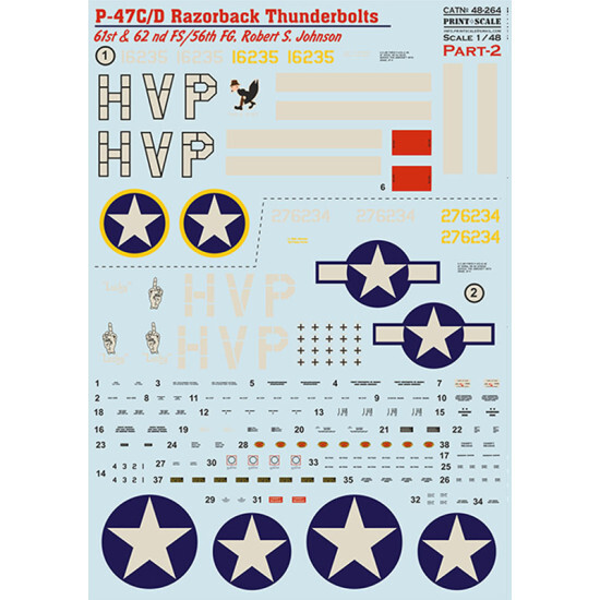  принт шкала 48-264 1/48 P-47 C/D Ray The - задний Robert S. Johnson часть 2