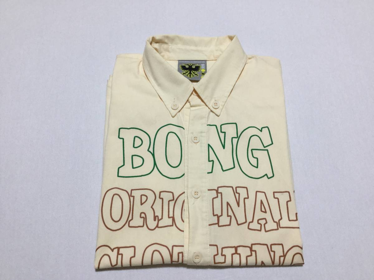 B.O.N.G // ロゴプリント 刺繍 半袖 ボタンダウンシャツ (ライトイエロー系) サイズ M_画像7