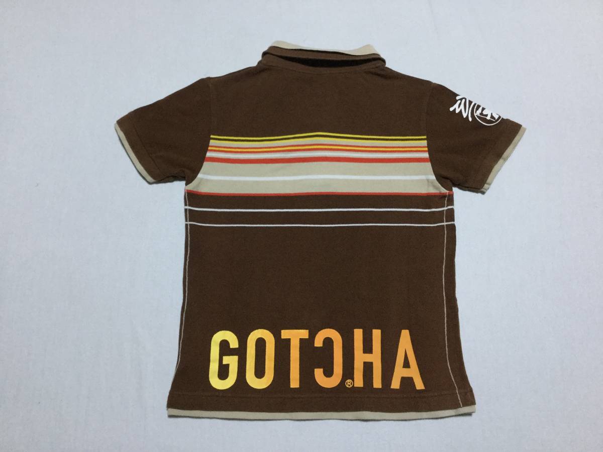 GOTCHA ガッチャ // ロゴ刺繍 プリント 鹿の子 半袖 2枚襟 ポロシャツ (ブラウン) サイズ S_画像2