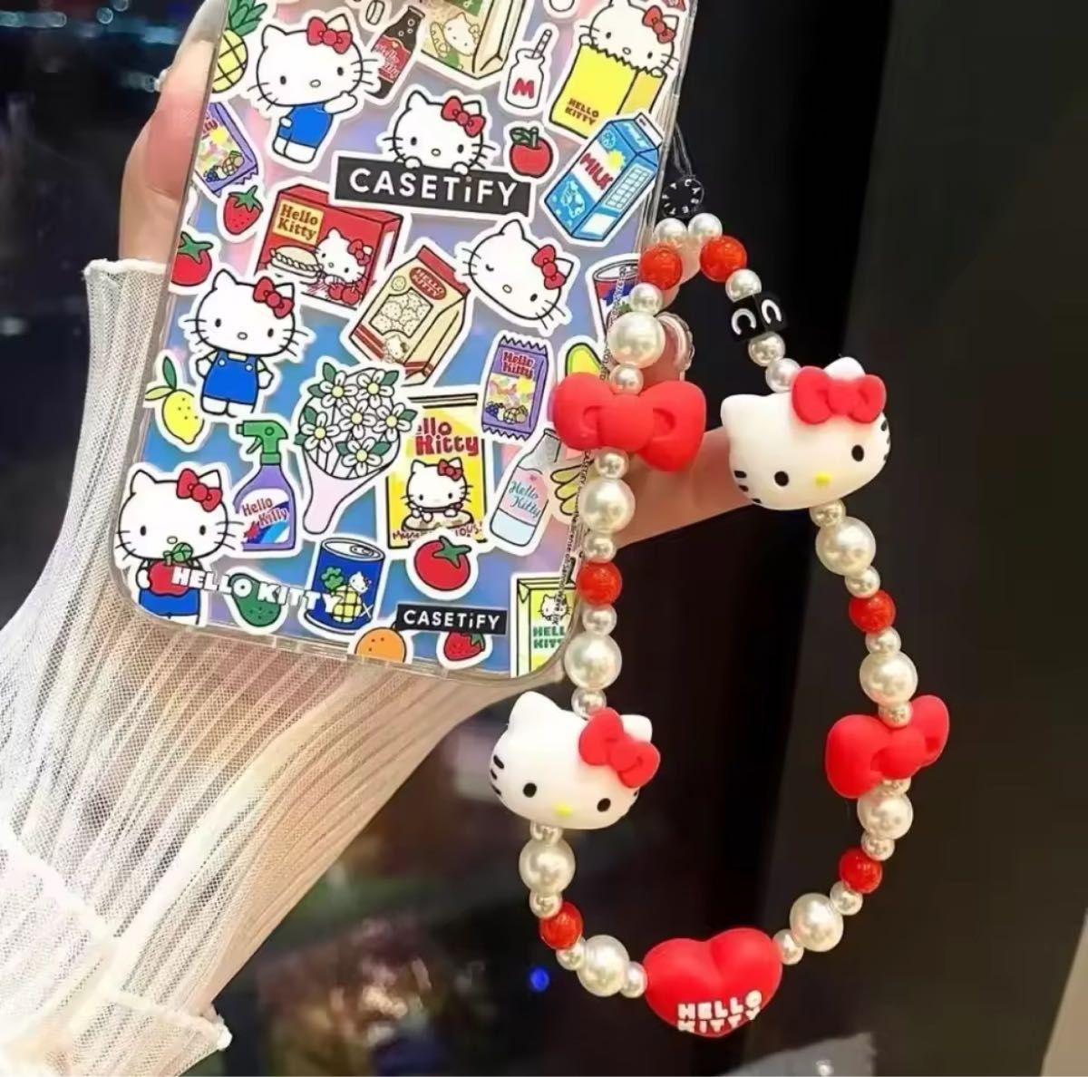 新品】キティちゃん ストラップ スマホストラップ CASETiFY 風 新品】キティちゃん ストラップ スマホストラップ CASETiFY 風