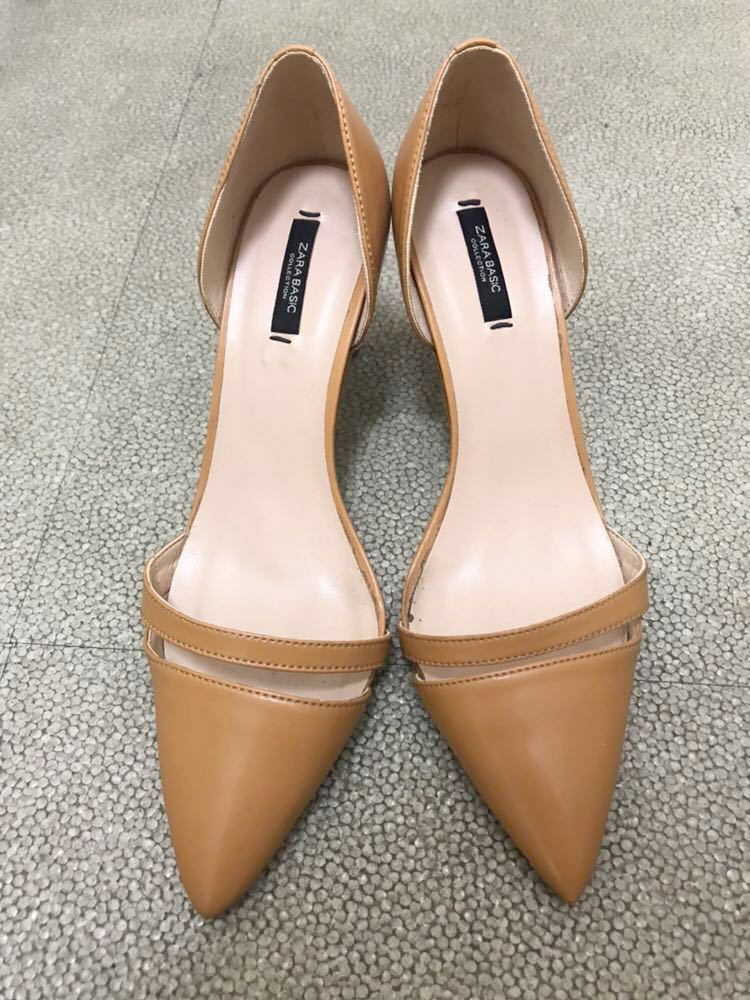 ZARA レザー ポインテッドトゥ パンプス ベージュ 37 1536_画像2