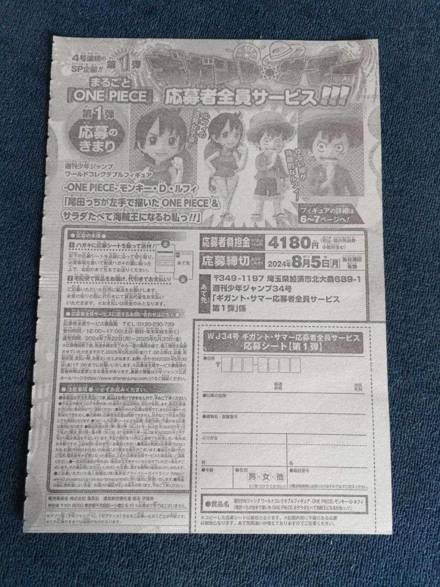 応募用紙のみ WCF「尾田っちが左手で描いたONE PIECE & サラダ 応募用紙のみ WCF「尾田っちが左手で描いたONE PIECE & サラダ
