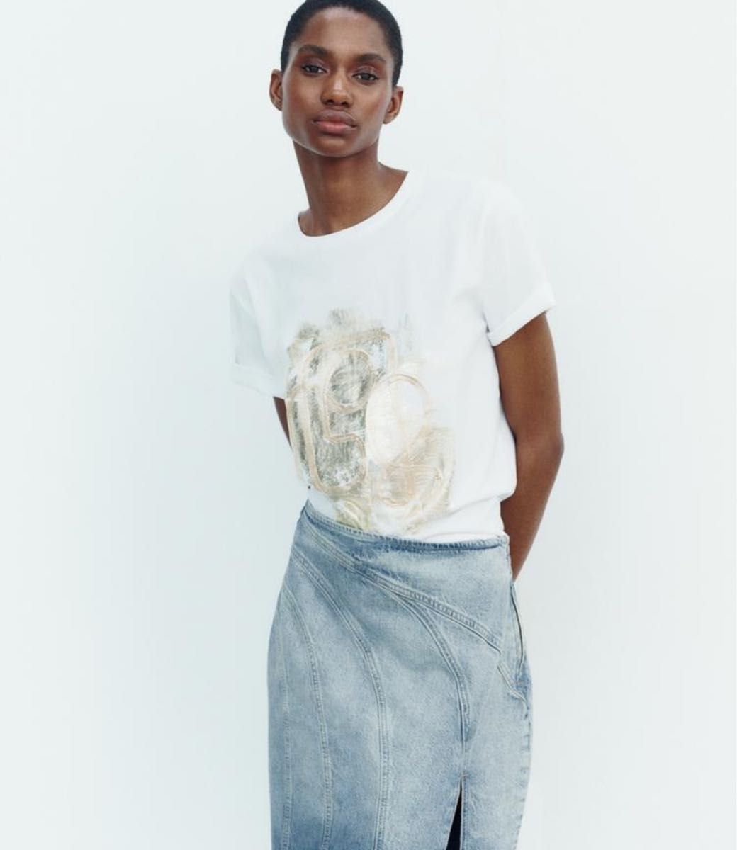 【ZARA】フォイルディテール プリント Tシャツ 0264/183/250 ZARA フォイルディテール プリント Tシャツ|Yahoo!フリマ(旧