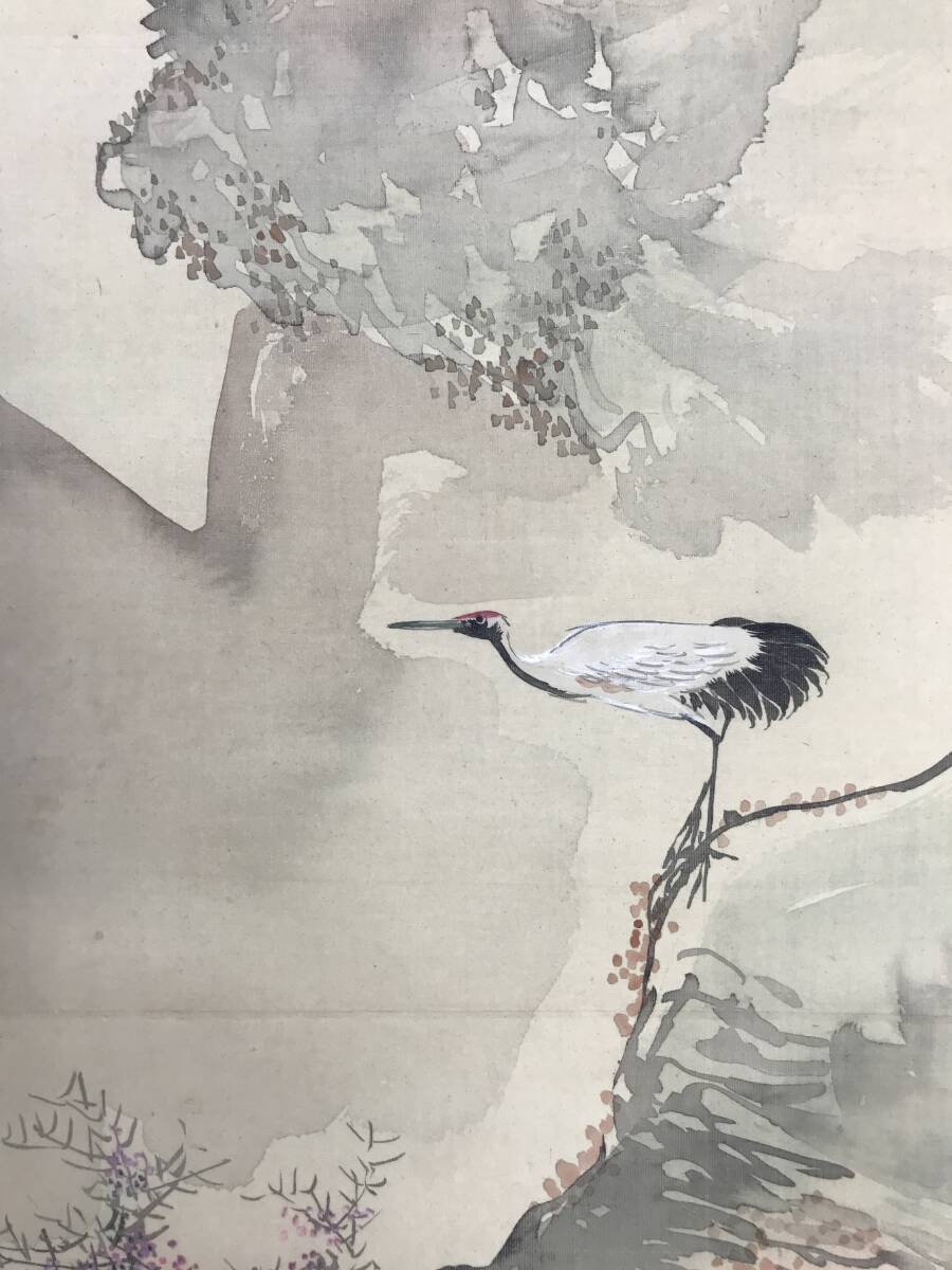 真作/岡本豊彦/松竹梅鶴亀図/三幅対/祝掛軸/正月掛軸/花鳥図 真作/岡本豊彦/松竹梅鶴亀図/三幅対/祝掛軸/正月掛軸/花鳥図