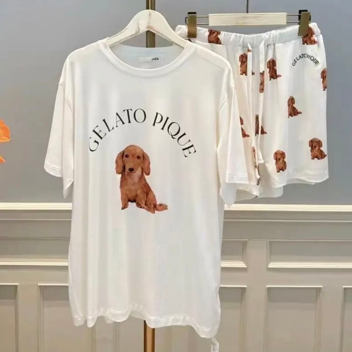 ジェラートピケ ダックスフンド柄ショートパンツ 新品未使用 ジェラートピケ DOG柄上下セット ダックスフンド